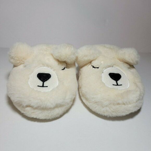 MIXIT Bear Slippers Girls Size 5-6 Ivory Cream Plush Very Soft Slip On GUC - Picture 3 of 13